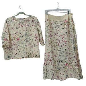 CUT LOOSE Elbow SLV Top Spring Bouquet Lemonade + Skirt XL LAGENLOOK linen boxy